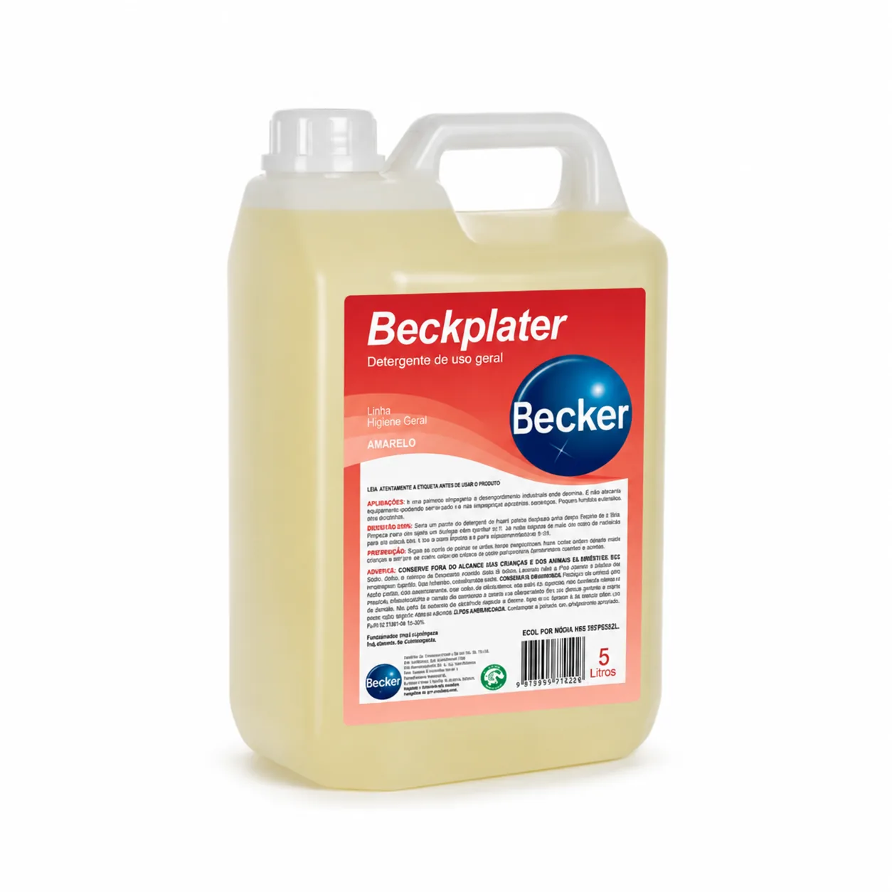 Detergente Neutro Beckplater 5 Litros Becker — bombona vista de frente